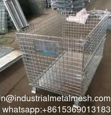 Foldable Stackable Steel Wire Mesh Container for Garage Storage