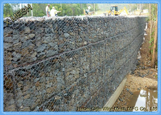 60X80mm, 3mx1mx1m जस्ती तार गेबियन बॉक्स / स्टोन बास्केट गेबियन